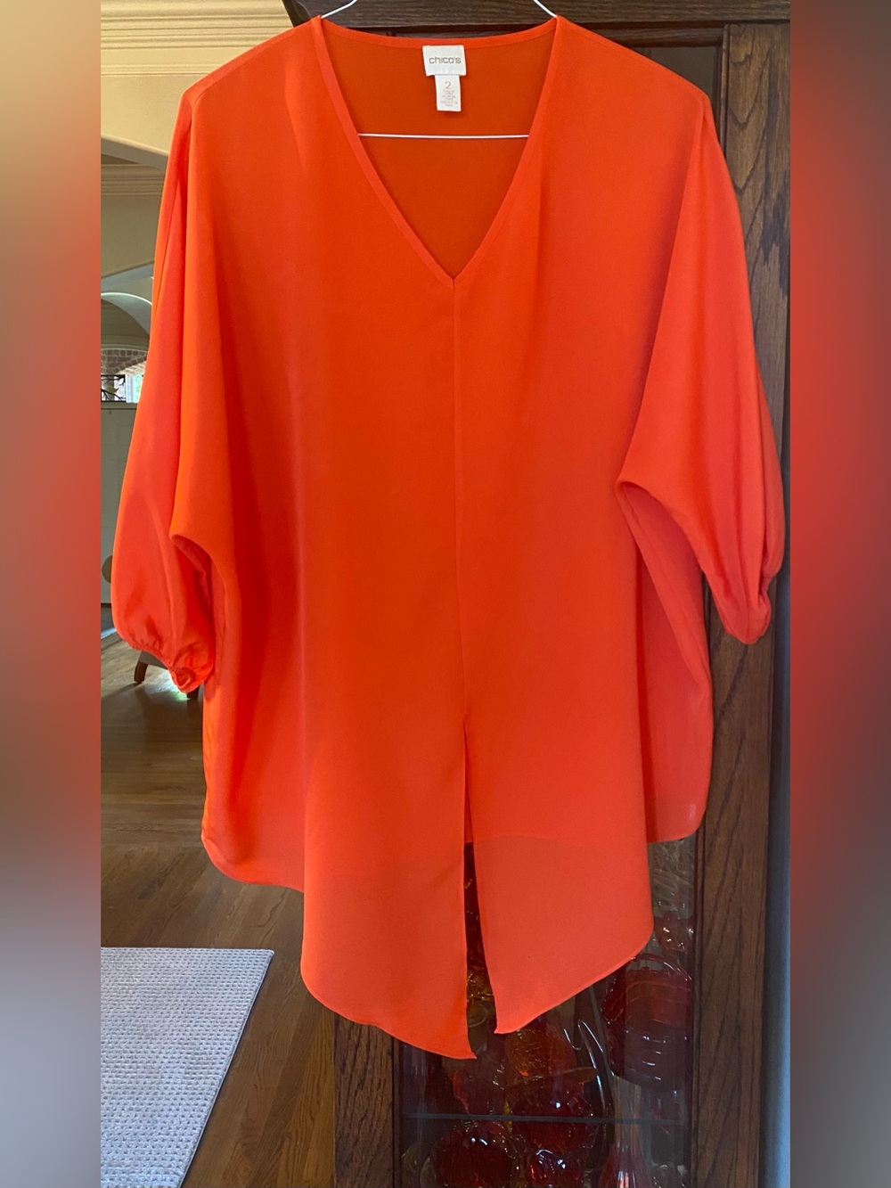 Chico's Vibrant Orange Blouse V-Neck Front-Tie Hem L